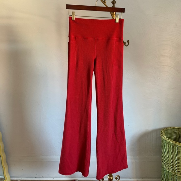 Athleta Pants - ATHLETA salutation stash ribbed Flare stretch pants bright red medium athletic
